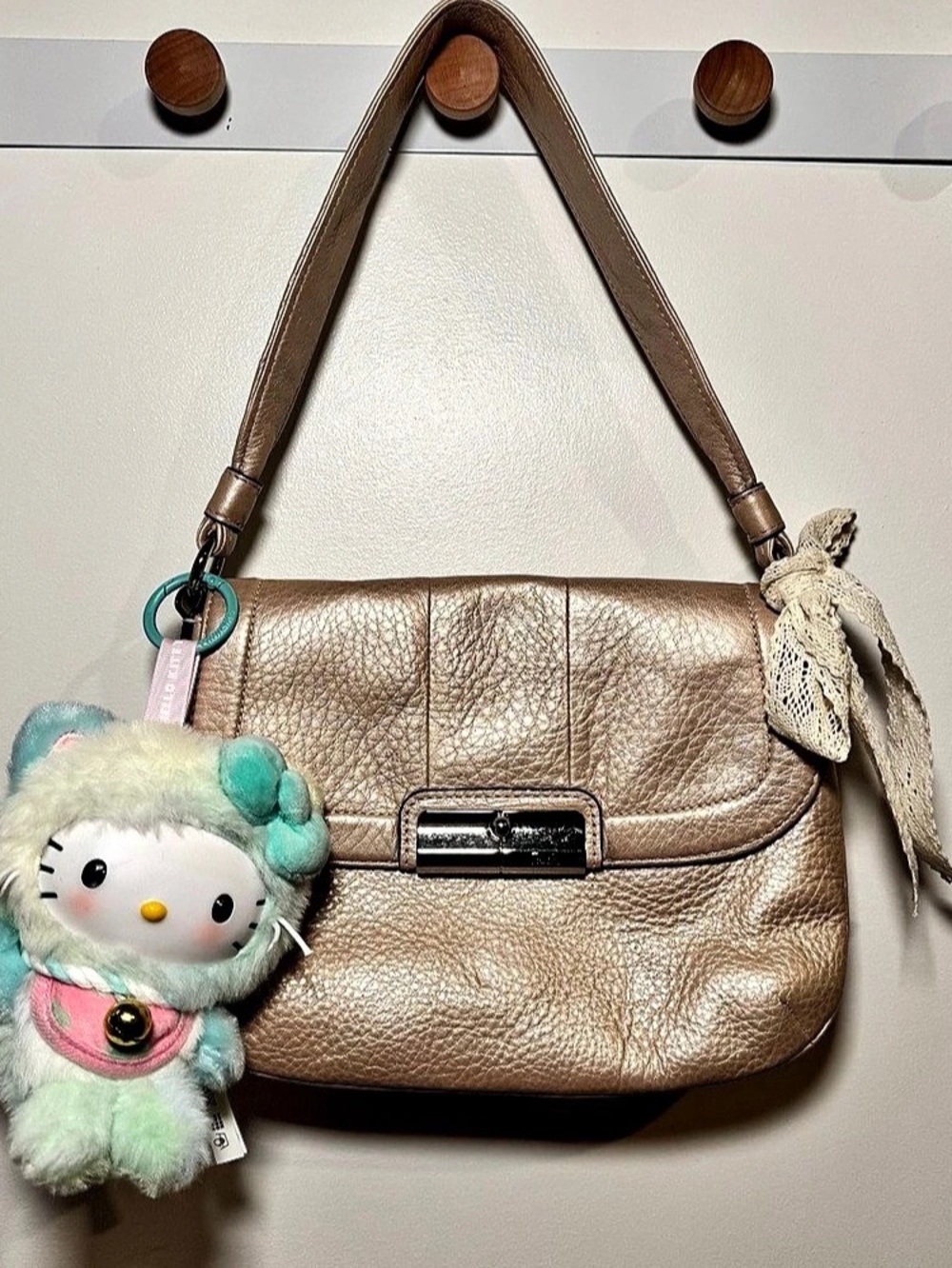 Coach Kristin Leather Top Handle Pouch Shoulder Bag Pink